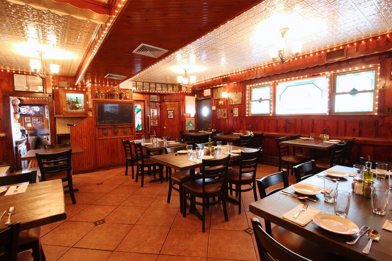 Dining room with set tables