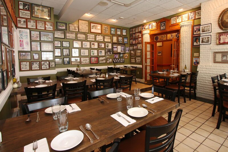 Side dining room with walls covered baseball memorabilia